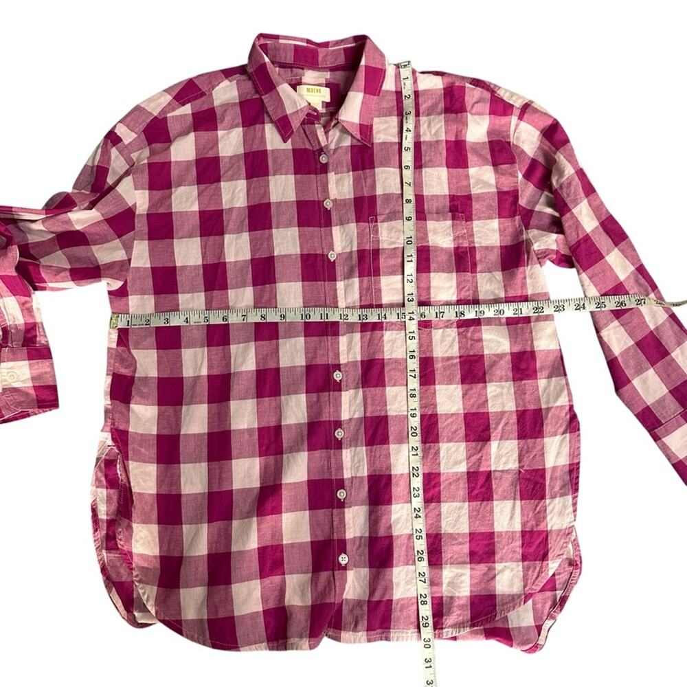 Antropologie MAEVE The Bennet Buttondown Shirt Buffalo Check Pink Combo Medium - Picture 8 of 12